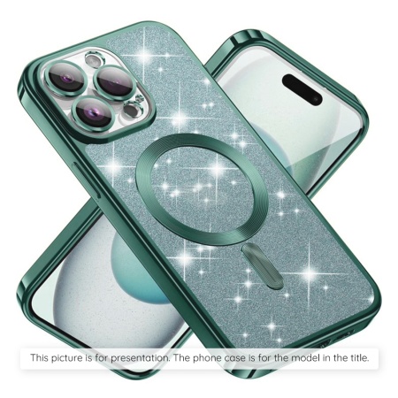 Husa pentru iPhone Air, SKYDDAR INNOVATION, Luxury Glitter Magsafe, Antisoc, Fundal Detasabil 2-in-1, Margini Ridicate, set cu sticker, Verde deschis