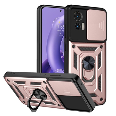 Husa pentru Motorola Edge 30 Neo, SKYDDAR INNOVATION, CamShield, Inel magnetic, set cu sticker, Roz