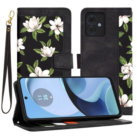 Husa pentru Motorola Moto G14, SKYDDAR INNOVATION, Flipcraft din Piele Ecologică, Stand Integrat, Buzunare pentru Carduri, set cu sticker, Negru