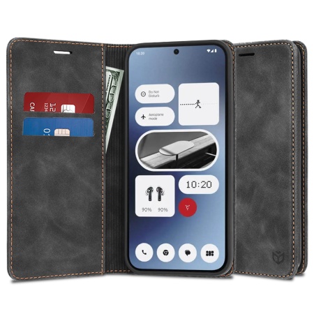 Husa pentru Nothing Phone (2a) / Phone (2a) Plus, SKYDDAR INNOVATION, Soft Wallet, tip Carte din piele Eco Premium, cu Portofel Interior, Negru, set cu sticker