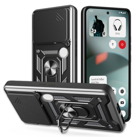 Husa pentru Nothing Phone (3), SKYDDAR INNOVATION, CamShield, Inel magnetic, set cu sticker, Negru