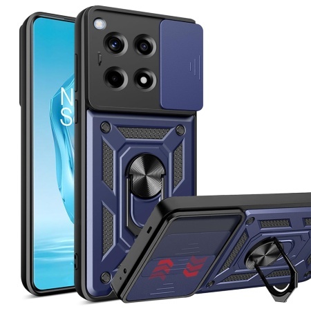 Husa pentru OnePlus 12R, SKYDDAR INNOVATION, CamShield, Inel magnetic, set cu sticker, Albastru