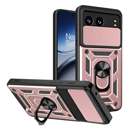 Husa pentru OnePlus Nord 4, SKYDDAR INNOVATION, CamShield, Inel magnetic, set cu sticker, Roz