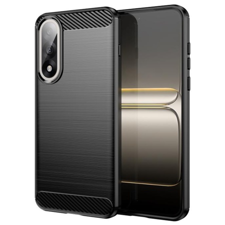 Husa pentru OnePlus Nord 5, SKYDDAR INNOVATION, Carbon Silicone, din Silicon Slim, cu textura Fibra Carbon, set cu sticker, Negru