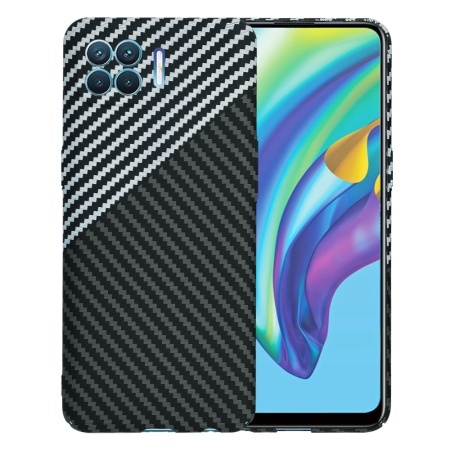Husa pentru Oppo Reno4 Lite, SKYDDAR INNOVATION, textura carbon, Carbonite FiberShell, set cu sticker, Gri,