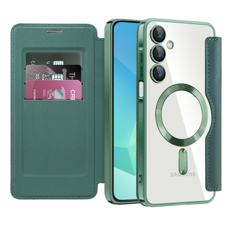 Husa pentru Samsung Galaxy A16 4G / Galaxy A16 5G tip carte, SKYDDAR INOVATION, SmartMag Book, Magsafe, RFiD, Suport Carduri, set cu sticker, Verde