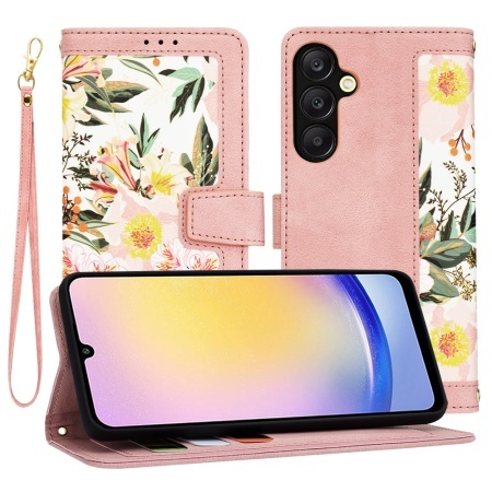 Husa pentru Samsung Galaxy A25 5G, SKYDDAR INNOVATION, Flipcraft din Piele Ecologică, Stand Integrat, Buzunare pentru Carduri, set cu sticker, Roz
