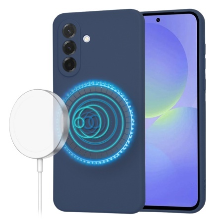 Husa pentru Samsung Galaxy A36 5G, SKYDDAR INNOVATION, din Silicon Catifelat, SoftFlex Magsafe, set cu sticker, Bleumarin