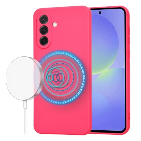 Husa pentru Samsung Galaxy A36 5G, SKYDDAR INNOVATION, din Silicon Catifelat, SoftFlex Magsafe, set cu sticker, Fucsia