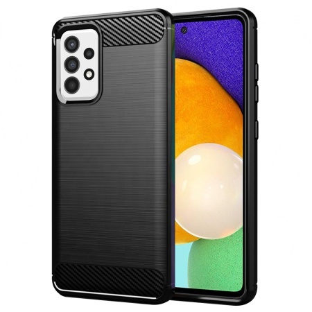 Husa pentru Samsung Galaxy A52 5G / Galaxy A52 4G / Galaxy A52s 5G, SKYDDAR INNOVATION, Carbon Silicone, din Silicon Slim, cu textura Fibra Carbon, set cu sticker, Negru