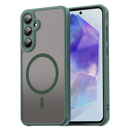 Husa pentru Samsung Galaxy A55 5G, SKYDDAR INNOVATION, HaloFrost MagSafe II, Antisoc, set cu sticker, Verde