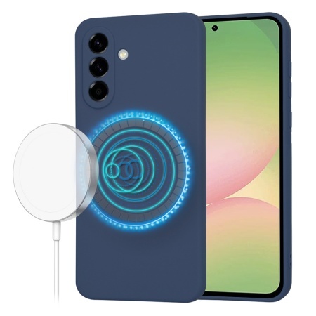 Husa pentru Samsung Galaxy A56 5G, SKYDDAR INNOVATION, din Silicon Catifelat, SoftFlex Magsafe, set cu sticker, Bleumarin