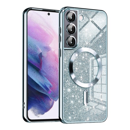 Husa pentru Samsung Galaxy S21 FE 5G Design Antisoc, Fundal Detasabil 2-in-1, Protectie Superioara, Margini Ridicate, SKDR Glitter - Bleu