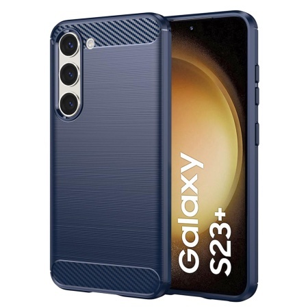 Husa pentru Samsung Galaxy S23 Plus, SKYDDAR INNOVATION, Carbon Silicone, din Silicon Slim, cu textura Fibra Carbon, set cu sticker, Albastru