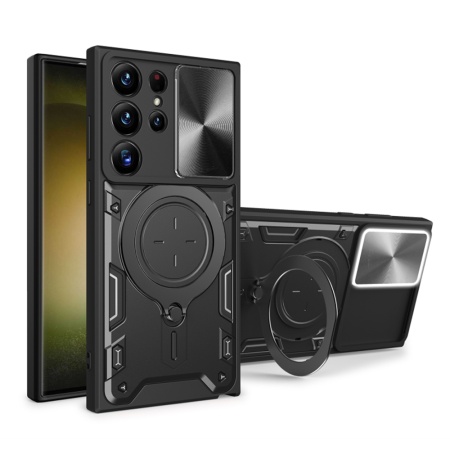 Husa pentru Samsung Galaxy S23 Ultra, SKYDDAR INNOVATION, CamGuard Pro, Inel Magnetic, Protectie Camera, set cu sticker, Negru