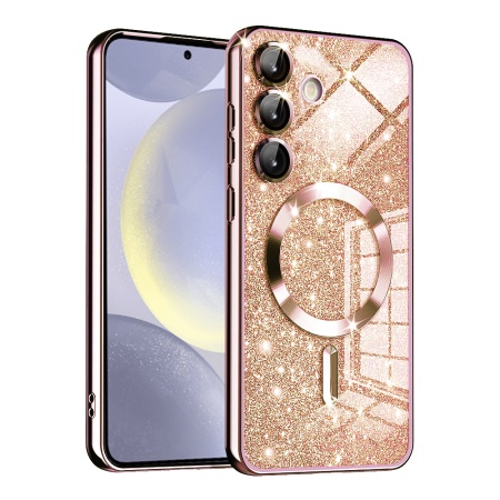 Husa pentru Samsung Galaxy S24 Design Antisoc, Fundal Detasabil 2-in-1, Protectie Superioara, Margini Ridicate, SKDR Glitter - Roz auriu