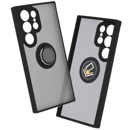 Husa pentru Samsung Galaxy S24 Ultra, SKYDDAR INNOVATION, Glinth cu Inel Rotativ 360° Magnetic, Negru, set cu sticker