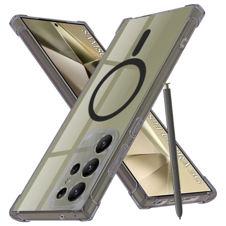 Husa pentru Samsung Galaxy S24 Ultra, SKYDDAR INNOVATION, Shockproof MagSafe din silicon, set cu sticker, Fumuriu
