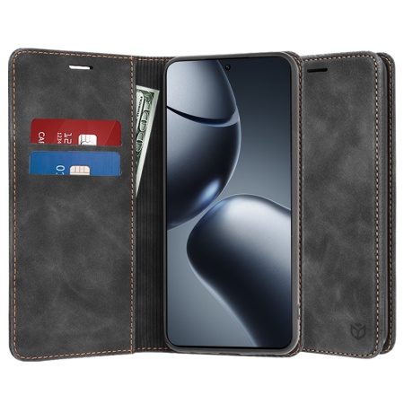 Husa pentru Xiaomi 14T Pro, SKYDDAR INNOVATION, Soft Wallet, tip Carte din piele Eco Premium, cu Portofel Interior, Negru, set cu sticker