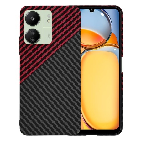 Husa pentru Xiaomi Redmi 13C 4G / Poco C65 / Redmi 13C 5G, SKYDDAR INNOVATION, textura carbon, Carbonite FiberShell, set cu sticker, Rosu inchis,