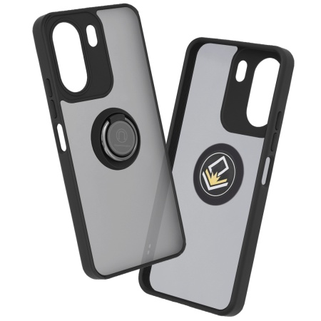 Husa pentru Xiaomi Redmi 13C 4G / Poco C65, SKYDDAR INNOVATION, Glinth cu Inel Rotativ 360° Magnetic, Negru, set cu sticker