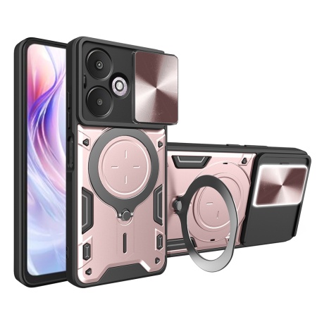 Husa pentru Xiaomi Redmi 13C 5G, SKYDDAR INNOVATION, CamGuard Pro, Inel Magnetic, Protectie Camera, set cu sticker, Roz auriu