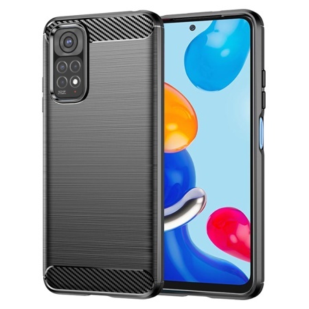 Husa pentru Xiaomi Redmi Note 11 / Redmi Note 11S, SKYDDAR INNOVATION, Carbon Silicone, din Silicon Slim, cu textura Fibra Carbon, set cu sticker, Negru