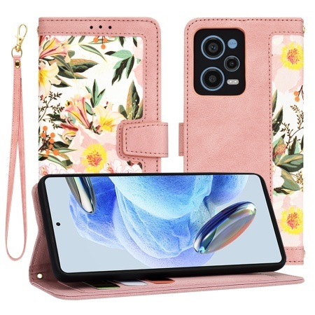 Husa pentru Xiaomi Redmi Note 12 Pro 5G, SKYDDAR INNOVATION, Flipcraft din Piele Ecologică, Stand Integrat, Buzunare pentru Carduri, set cu sticker, Roz