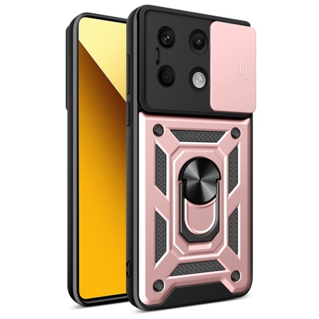 Husa pentru Xiaomi Redmi Note 13 5G, SKYDDAR INNOVATION, CamShield, Inel magnetic, set cu sticker, Roz