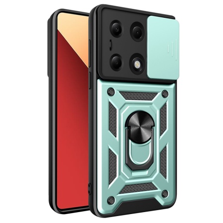 Husa pentru Xiaomi Redmi Note 13 Pro 4G / Poco M6 Pro 4G / Redmi Note 14S, SKYDDAR INNOVATION, CamShield, Inel magnetic, set cu sticker, Verde