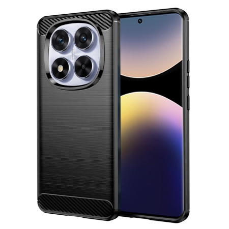 Husa pentru Xiaomi Redmi Note 14 Pro 5G / Poco X7, SKYDDAR INNOVATION, Carbon Silicone, din Silicon Slim, cu textura Fibra Carbon, set cu sticker, Negru