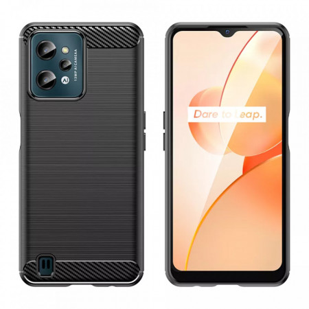 Husa Realme C31 din silicon, Slim, cu textura Fibra Carbon - Negru