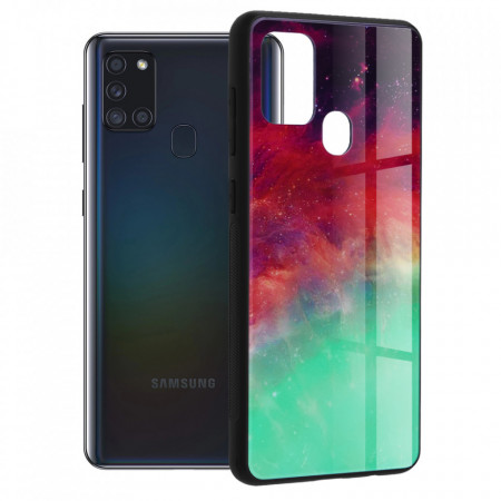 Husa Samsung Galaxy A21S cu sticla securizata, Techsuit Glaze - Fiery Ocean