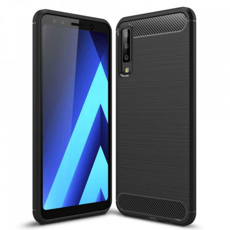 Husa Samsung Galaxy A7 2018 din silicon, Slim, cu textura Fibra Carbon - Negru