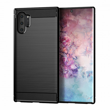 Husa Samsung Galaxy Note 10 Plus / 5G din silicon, Slim, cu textura Fibra Carbon - Negru