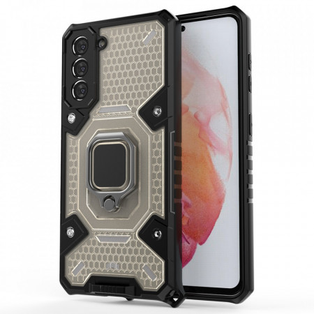 Husa Samsung Galaxy S21 FE cu inel, Techsuit Honeycomb - Negru