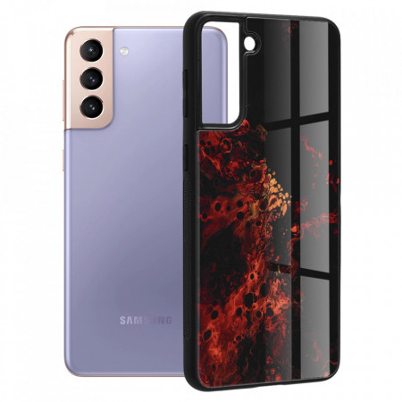 Husa Samsung Galaxy S21 Plus cu sticla securizata, Techsuit Glaze - Red Nebula