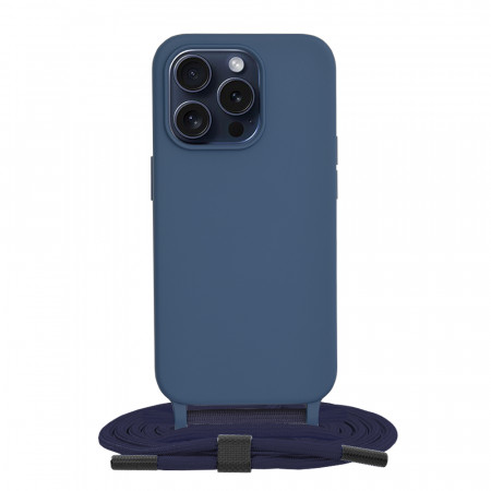 Husa silicon iPhone 15 Pro cu snur, Techsuit Crossbody Lanyard - Albastru