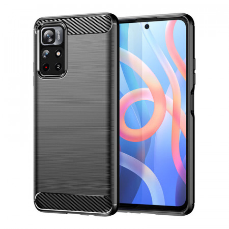 Husa Xiaomi Redmi Note 11 Pro+ 5G din silicon, Slim, cu textura Fibra Carbon - Negru