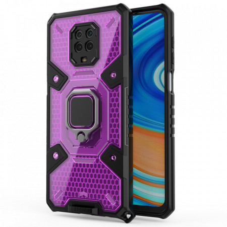 Husa Xiaomi Redmi Note 9S / Note 9 Pro / Note 9 Pro Max cu inel, Techsuit Honeycomb - Rose-Violet