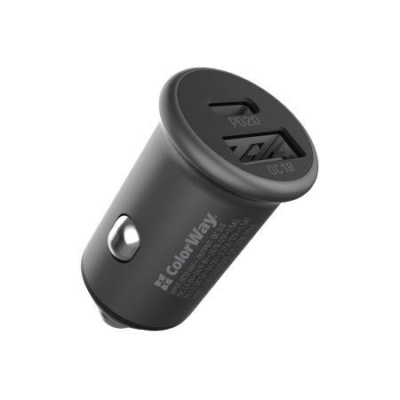 Incarcator Auto 38W, 1x USB-A QC3.0, 1x Type-C PD20W, Fast Charge, ColorWay CW-CHA029PD, Gri
