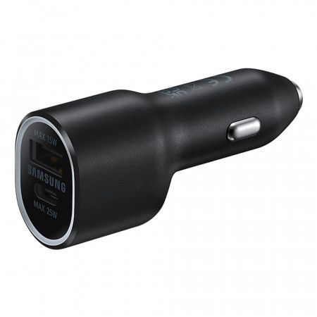 Incarcator auto dual fast charge, Type-C 25W, USB 15W, Original Samsung - Negru