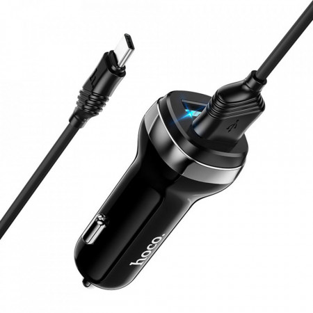 Incarcator auto (Z40 Superior), 2xUSB-A, 12W, 2.4A cu cablu USB-A to USB Type-C Cable 1.0m, HOCO - Negru