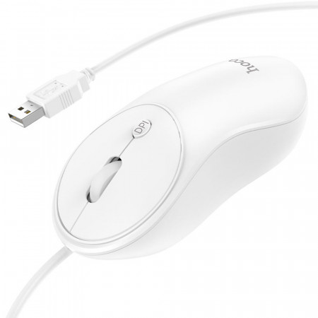 Mouse cu fir USB, 1000/1600 DPI, 4D buton, Hoco (GM13) - Alb