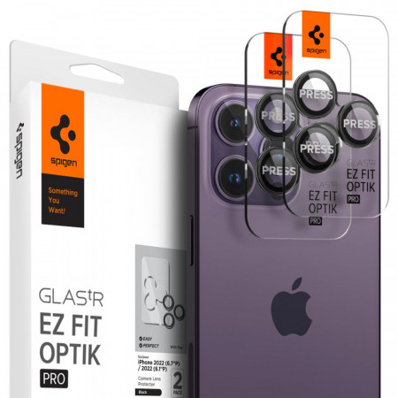 Pachet 2x Folie camera iPhone 14 Pro / 14 Pro Max Optik.TR Spigen - Negru