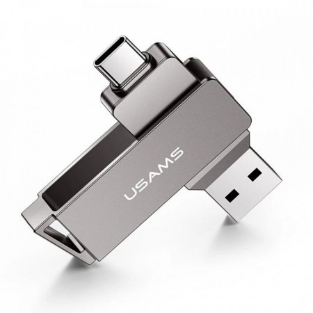 Stick Memorie rotabil cu USB 3.0 si Type-C, High Speed, 128GB, USAMS - Gri