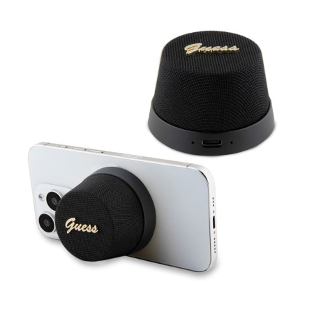 Boxa Portabila GUESS Magnetic Script (GUWSC3ALSMK), Bluetooth 5.3, autonomie 12h, Negru, 60x60x40mm