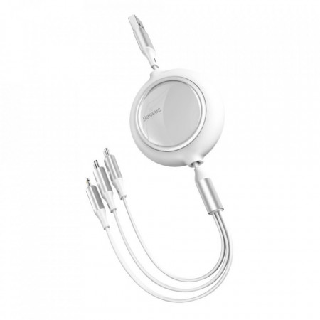 Cablu de date retractabil 3in1 USB la Type-C / Lightning / Micro-USB, 3.5A, 1.2M, Baseus (CAMLT-MJ02) - Alb
