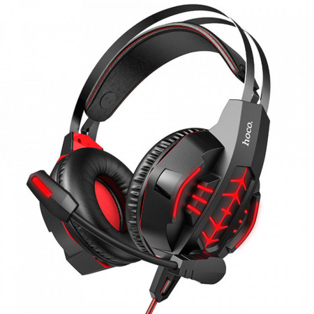 Casti On-Ear cu fir (W102 Cool), Jack 3.5mm si USB, cu microfon, 2m, HOCO - Rosu