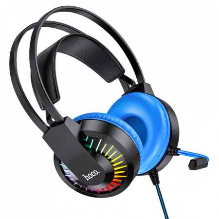 Casti On-Ear cu fir (W105) de Gaming, Jack 3.5mm cu microfon si LED, 2m, HOCO - Albastru